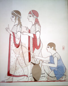 Boyalı Ev- Sürahi ve pipet taşıyan kadınlar. Rekonstrüksüyon; Piet de Jong.